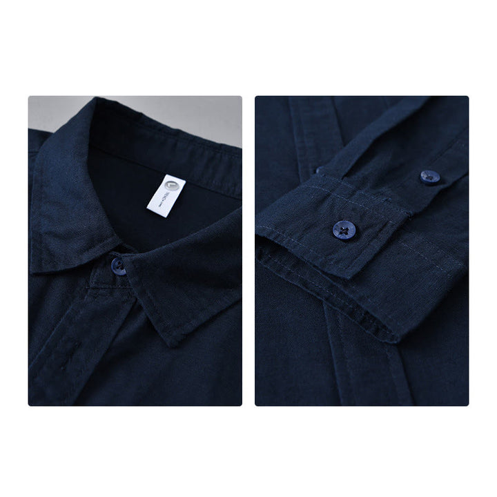 Chemise à manches longues et col rabattu pour homme avec poche Buddha Stones en coton confortable de couleur unie