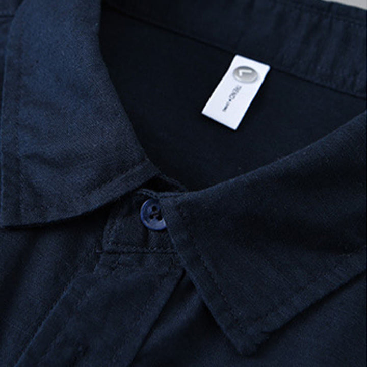 Chemise à manches longues et col rabattu pour homme avec poche Buddha Stones en coton confortable de couleur unie