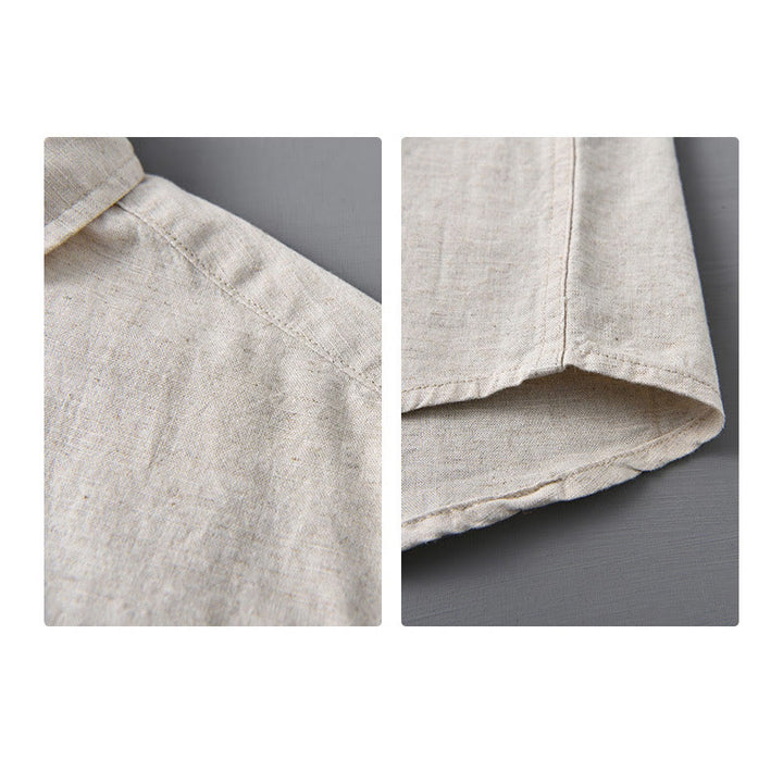 Chemise à manches longues et col rabattu pour homme avec poche Buddha Stones en coton confortable de couleur unie