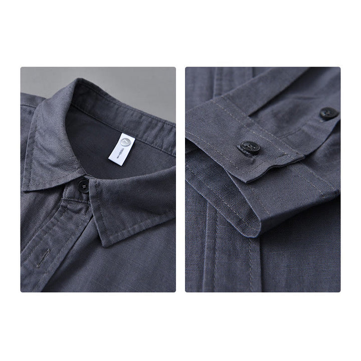 Chemise à manches longues et col rabattu pour homme avec poche Buddha Stones en coton confortable de couleur unie