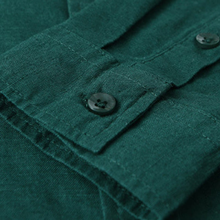 Chemise à manches longues et col rabattu pour homme avec poche Buddha Stones en coton confortable de couleur unie