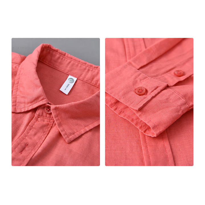 Chemise à manches longues et col rabattu pour homme avec poche Buddha Stones en coton confortable de couleur unie