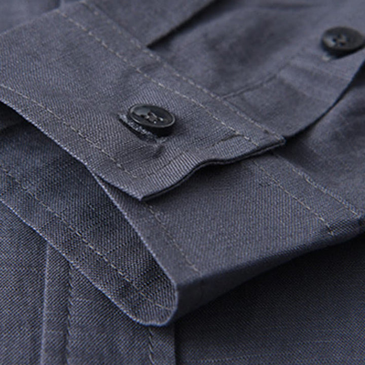 Chemise à manches longues et col rabattu pour homme avec poche Buddha Stones en coton confortable de couleur unie