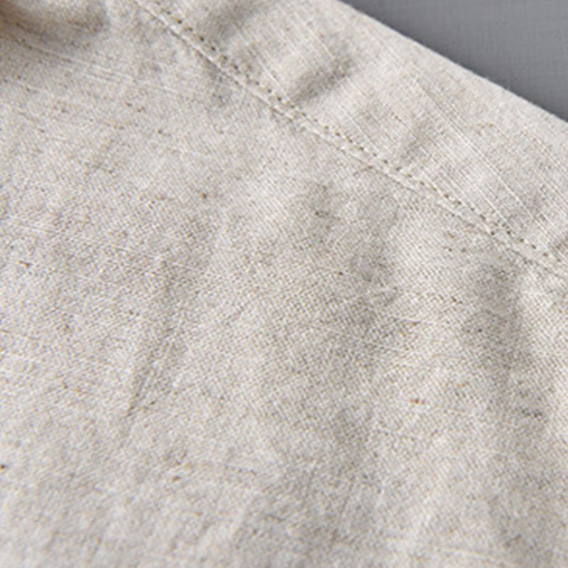 Chemise à manches longues et col rabattu pour homme avec poche Buddha Stones en coton confortable de couleur unie - image 5