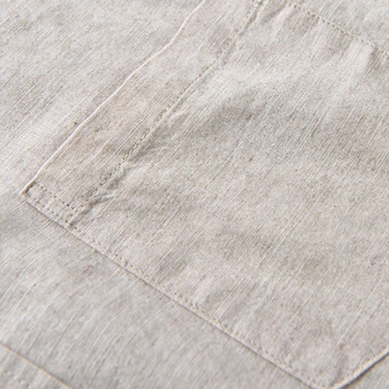 Chemise à manches longues et col rabattu pour homme avec poche Buddha Stones en coton confortable de couleur unie