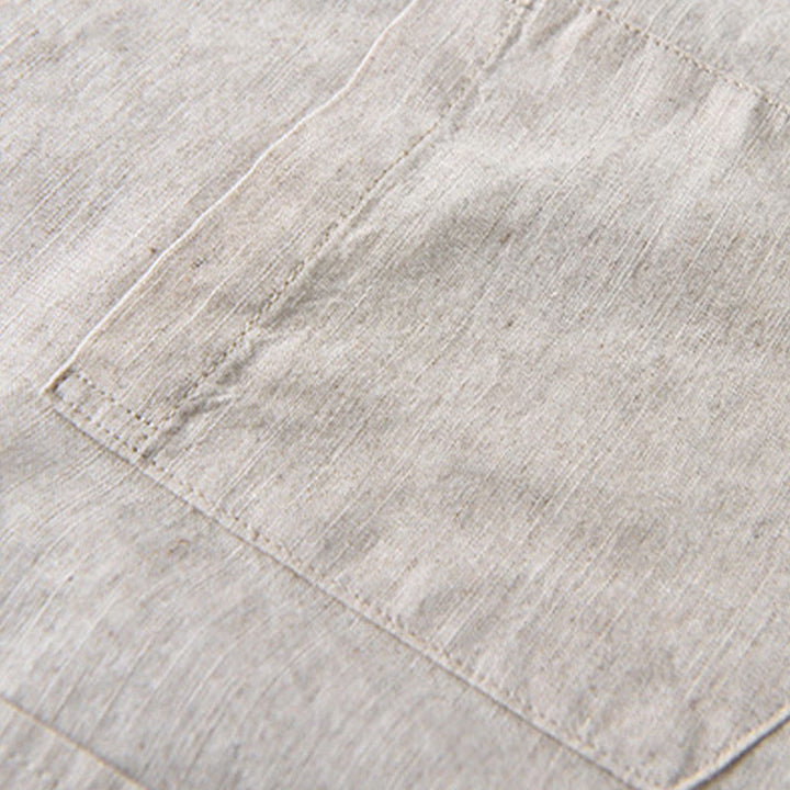 Chemise à manches longues et col rabattu pour homme avec poche Buddha Stones en coton confortable de couleur unie