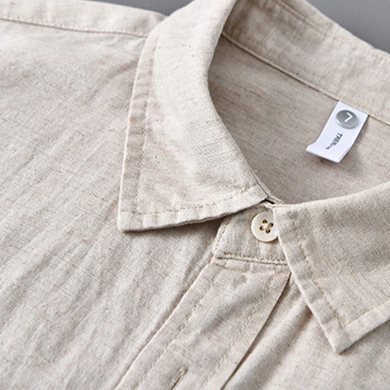 Chemise à manches longues et col rabattu pour homme avec poche Buddha Stones en coton confortable de couleur unie
