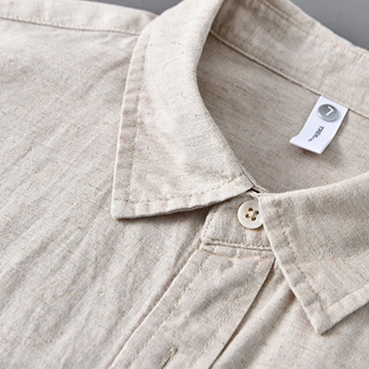 Chemise à manches longues et col rabattu pour homme avec poche Buddha Stones en coton confortable de couleur unie