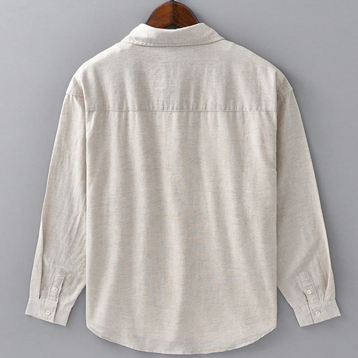 Chemise à manches longues et col rabattu pour homme avec poche Buddha Stones en coton confortable de couleur unie