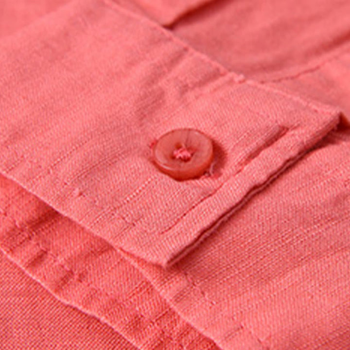Chemise à manches longues et col rabattu pour homme avec poche Buddha Stones en coton confortable de couleur unie