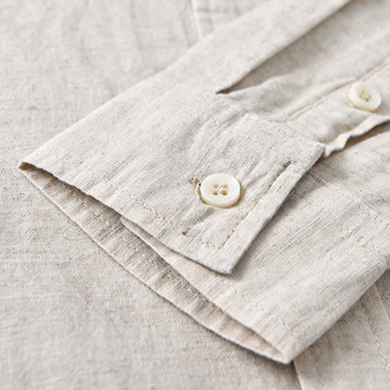 Chemise à manches longues et col rabattu pour homme avec poche Buddha Stones en coton confortable de couleur unie