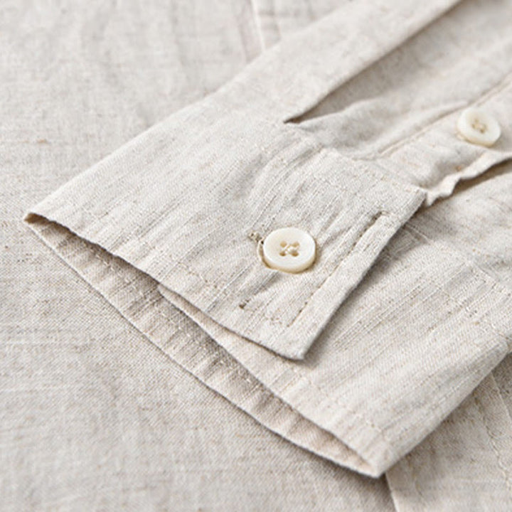 Chemise à manches longues et col rabattu pour homme avec poche Buddha Stones en coton confortable de couleur unie