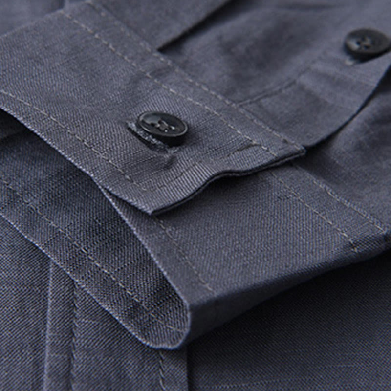 Chemise à manches longues et col rabattu pour homme avec poche Buddha Stones en coton confortable de couleur unie - image 30