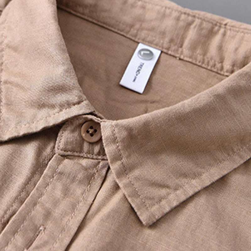 Chemise à manches longues et col rabattu pour homme avec poche Buddha Stones en coton confortable de couleur unie