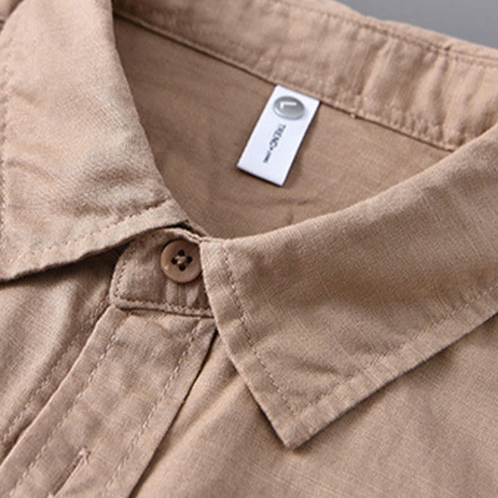 Chemise à manches longues et col rabattu pour homme avec poche Buddha Stones en coton confortable de couleur unie