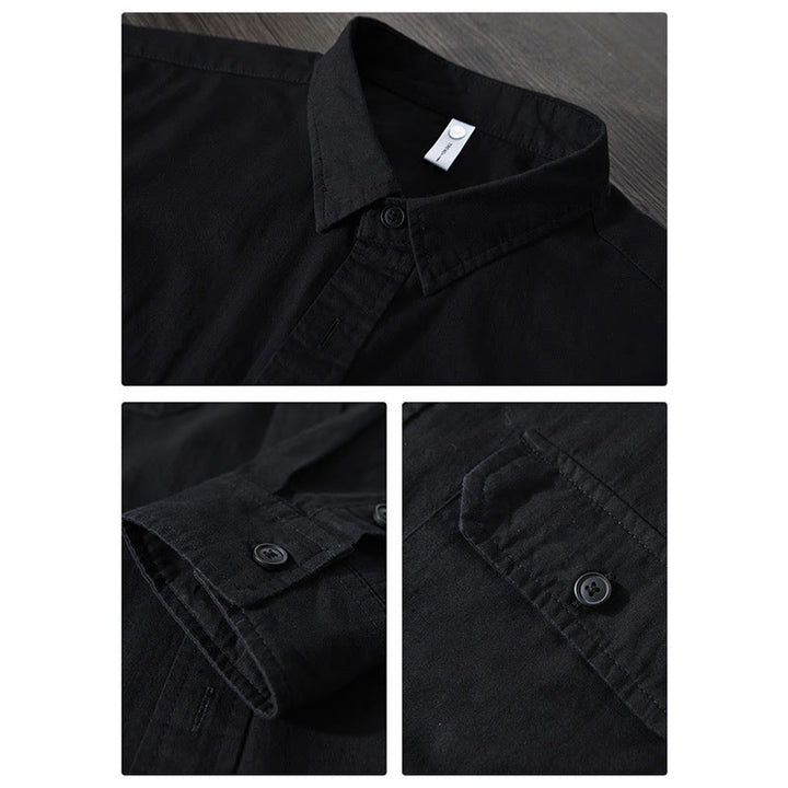 Chemise décontractée à manches longues et col rabattu pour homme avec poche Buddha Stones en coton de couleur unie - image 16