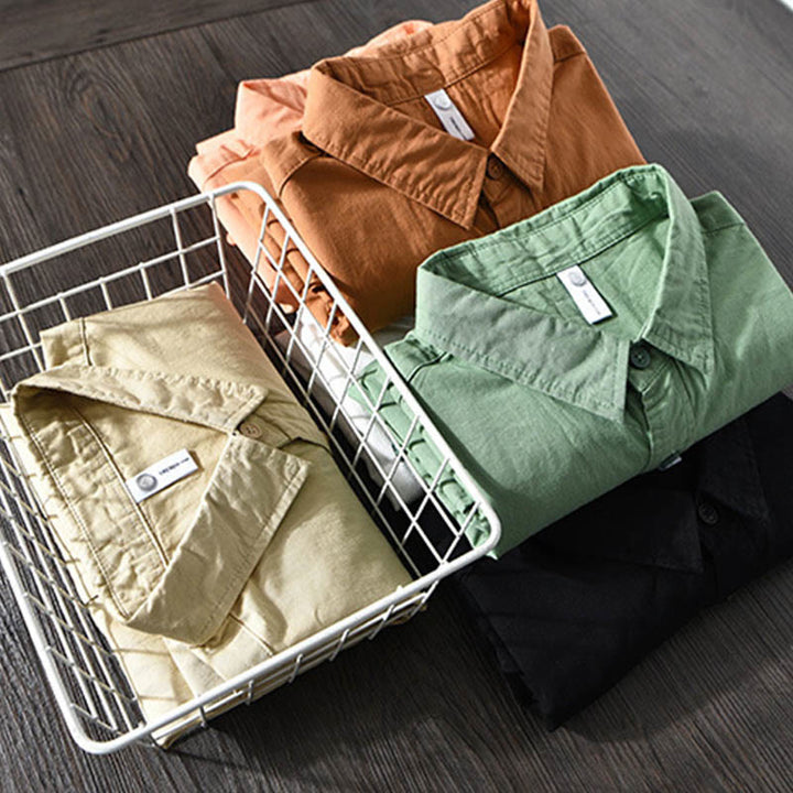 Chemise décontractée à manches longues et col rabattu pour homme avec poche Buddha Stones en coton de couleur unie