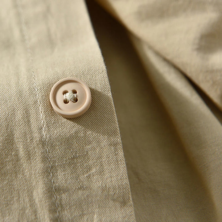 Chemise décontractée à manches longues et col rabattu pour homme avec poche Buddha Stones en coton de couleur unie