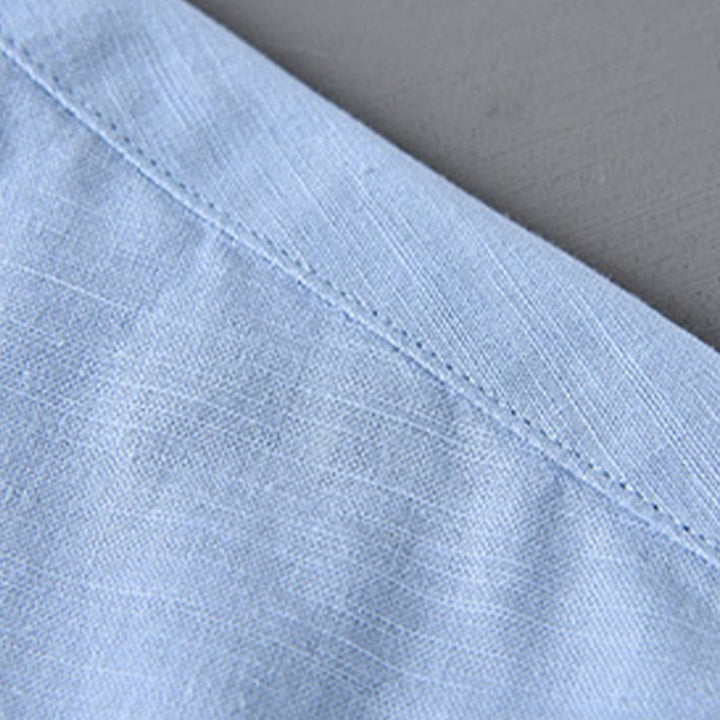Chemise à manches longues et col montant pour homme avec poche en coton et lin décontracté de couleur unie Buddha Stones