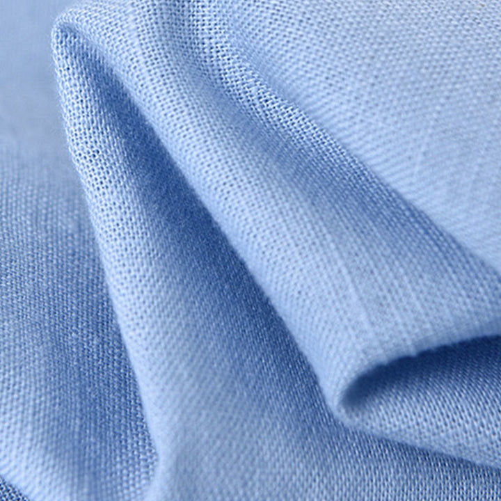 Chemise à manches longues et col montant pour homme avec poche en coton et lin décontracté de couleur unie Buddha Stones
