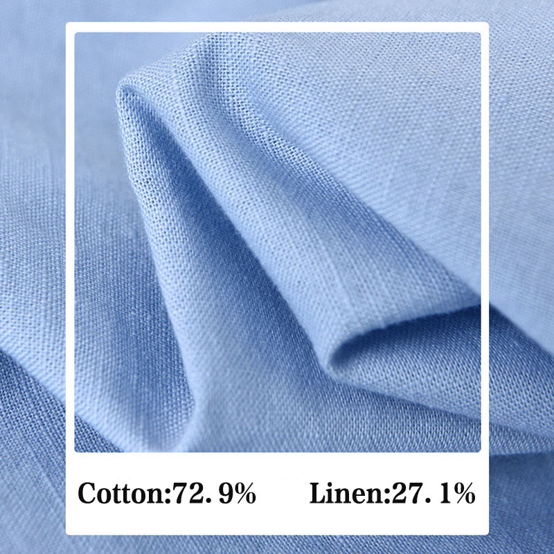 Chemise à manches longues et col montant pour homme avec poche en coton et lin décontracté de couleur unie Buddha Stones