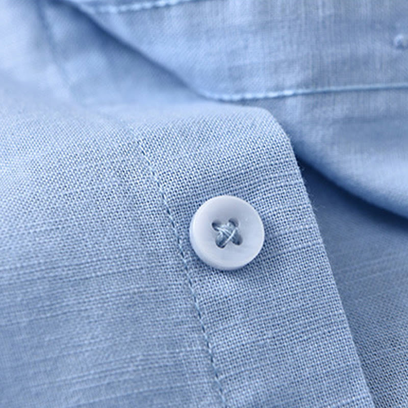 Chemise à manches longues et col montant pour homme avec poche en coton et lin décontracté de couleur unie Buddha Stones - image 20