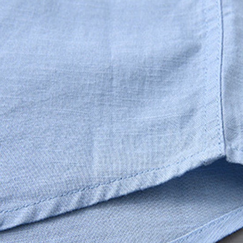 Chemise à manches longues et col montant pour homme avec poche en coton et lin décontracté de couleur unie Buddha Stones