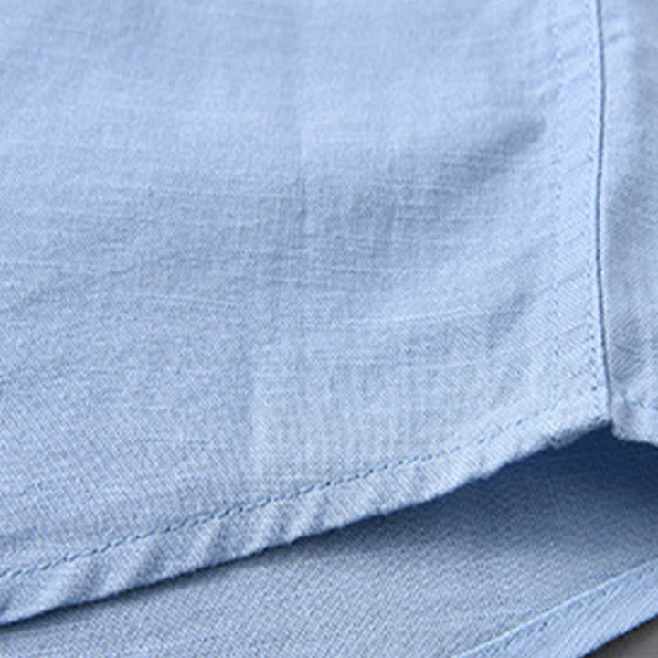 Chemise à manches longues et col montant pour homme avec poche en coton et lin décontracté de couleur unie Buddha Stones