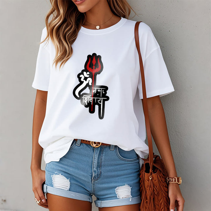 T-shirt en coton avec profil de trident rouge et Buddha Stones OM NAMAH SHIVAYA - image 16