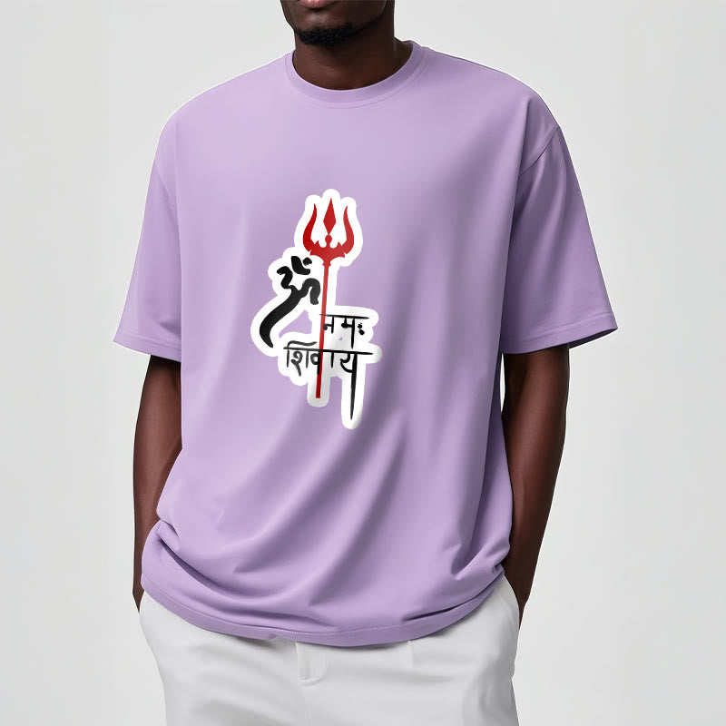 T-shirt en coton avec profil de trident rouge et Buddha Stones OM NAMAH SHIVAYA - image 8