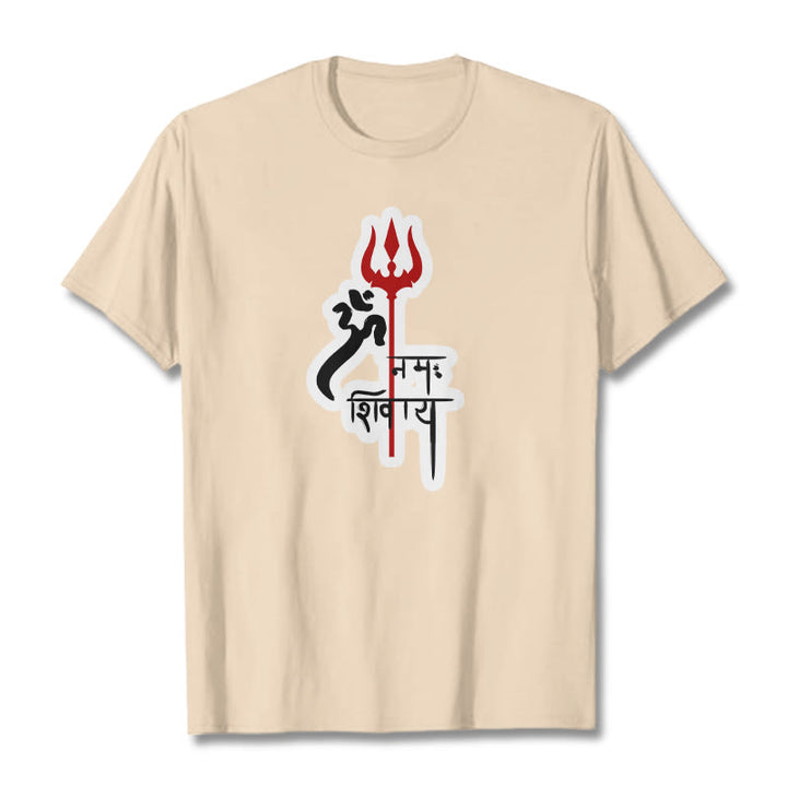 T-shirt en coton avec profil de trident rouge et Buddha Stones OM NAMAH SHIVAYA - Bisque - 2XL - image 19