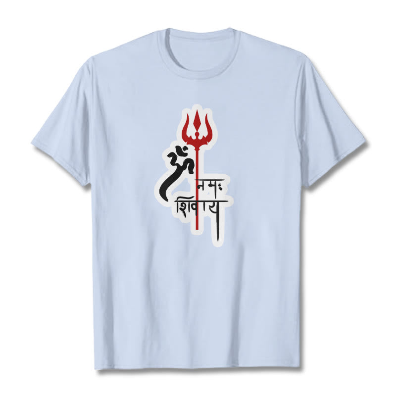 T-shirt en coton avec profil de trident rouge et Buddha Stones OM NAMAH SHIVAYA - Cyan clair - 2XL - image 6