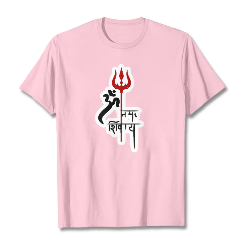 T-shirt en coton avec profil de trident rouge et Buddha Stones OM NAMAH SHIVAYA - Rose clair - 2XL - image 8