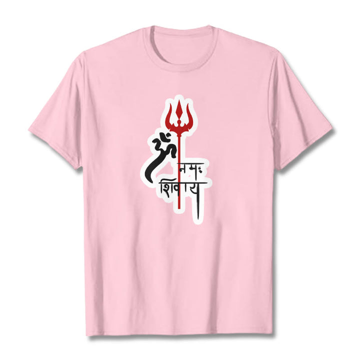T-shirt en coton avec profil de trident rouge et Buddha Stones OM NAMAH SHIVAYA - Rose clair - 2XL - image 8