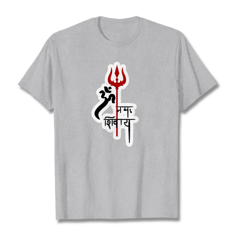 T-shirt en coton avec profil de trident rouge et Buddha Stones OM NAMAH SHIVAYA - Gris clair - 2XL - image 18