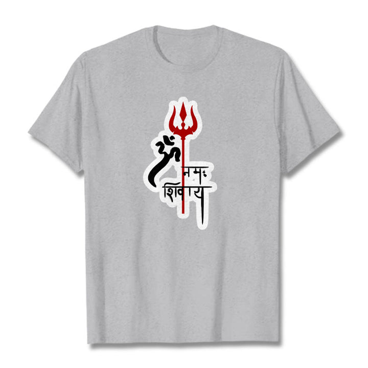 T-shirt en coton avec profil de trident rouge et Buddha Stones OM NAMAH SHIVAYA - Gris clair - 2XL - image 18