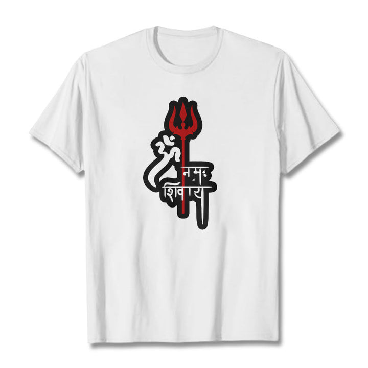 T-shirt en coton avec profil de trident rouge et Buddha Stones OM NAMAH SHIVAYA - Blanc - 2XL - image 15