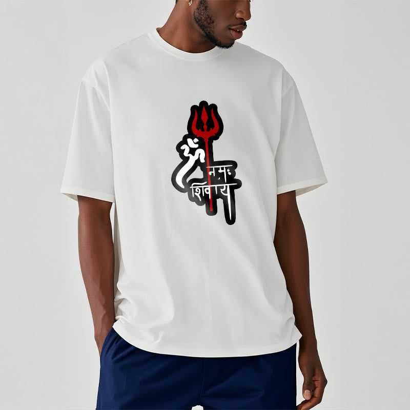 T-shirt en coton avec profil de trident rouge et Buddha Stones OM NAMAH SHIVAYA - image 16