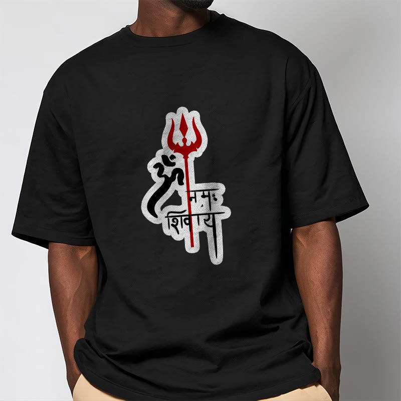 T-shirt en coton avec profil de trident rouge et Buddha Stones OM NAMAH SHIVAYA - image 12
