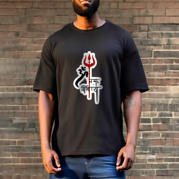 T-shirt en coton avec profil de trident rouge et Buddha Stones OM NAMAH SHIVAYA - image 13
