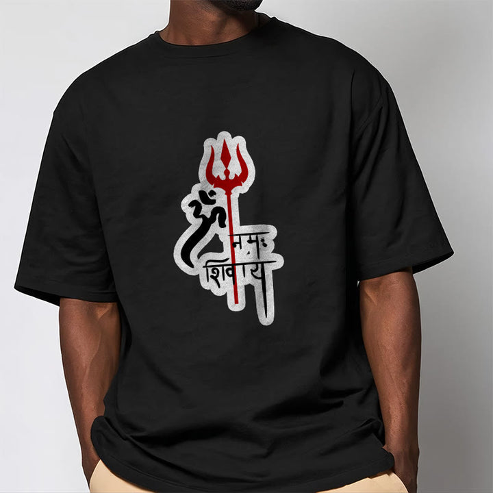 T-shirt en coton avec profil de trident rouge et Buddha Stones OM NAMAH SHIVAYA - image 13