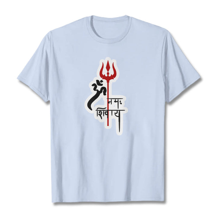 T-shirt en coton avec profil de trident rouge et Buddha Stones OM NAMAH SHIVAYA - Cyan clair - 2XL - image 5