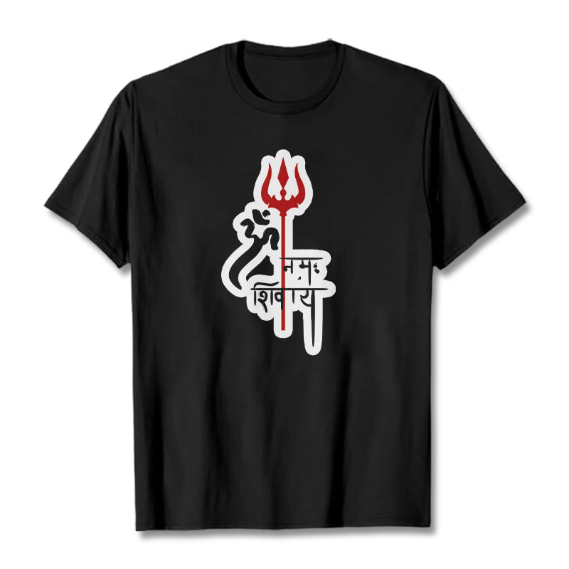 T-shirt en coton avec profil de trident rouge et Buddha Stones OM NAMAH SHIVAYA - Noir - 2XL - image 11