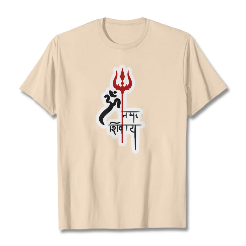 T-shirt en coton avec profil de trident rouge et Buddha Stones OM NAMAH SHIVAYA - Bisque - 2XL - image 18
