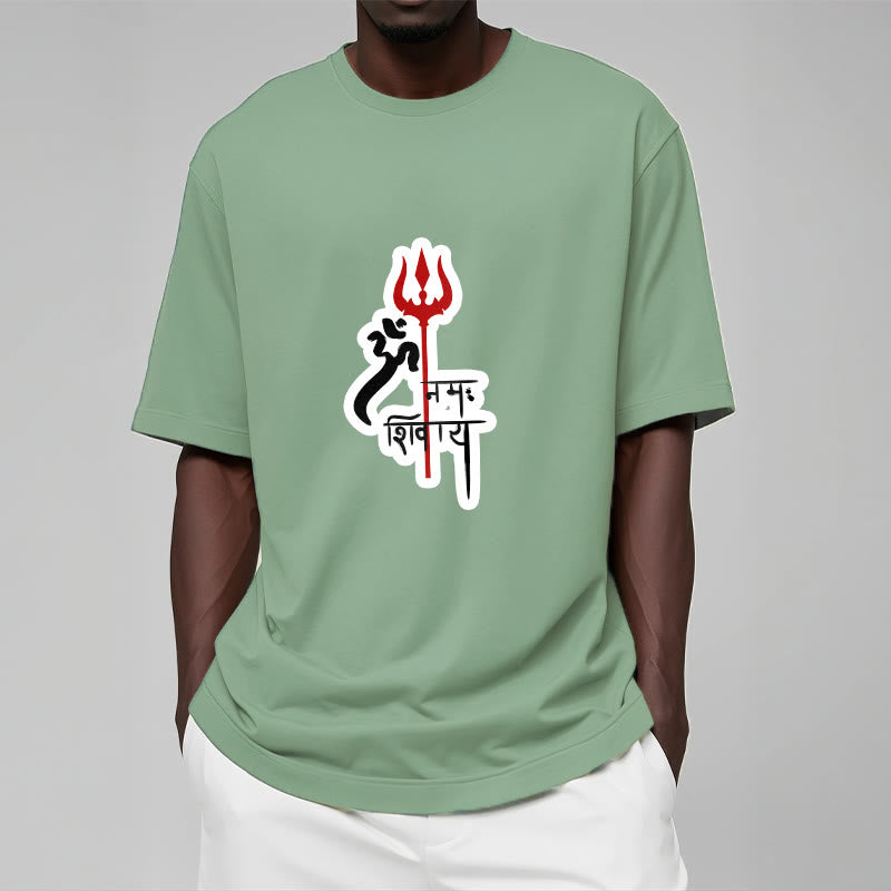 T-shirt en coton avec profil de trident rouge et Buddha Stones OM NAMAH SHIVAYA - image 1