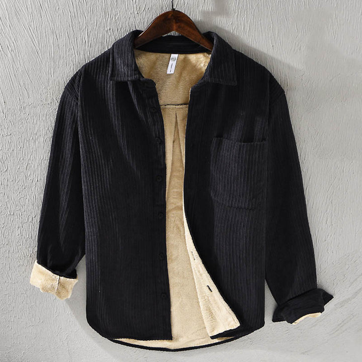 Chemise confortable en velours côtelé à manches longues et col rabattu avec poche pour homme Buddha Stones