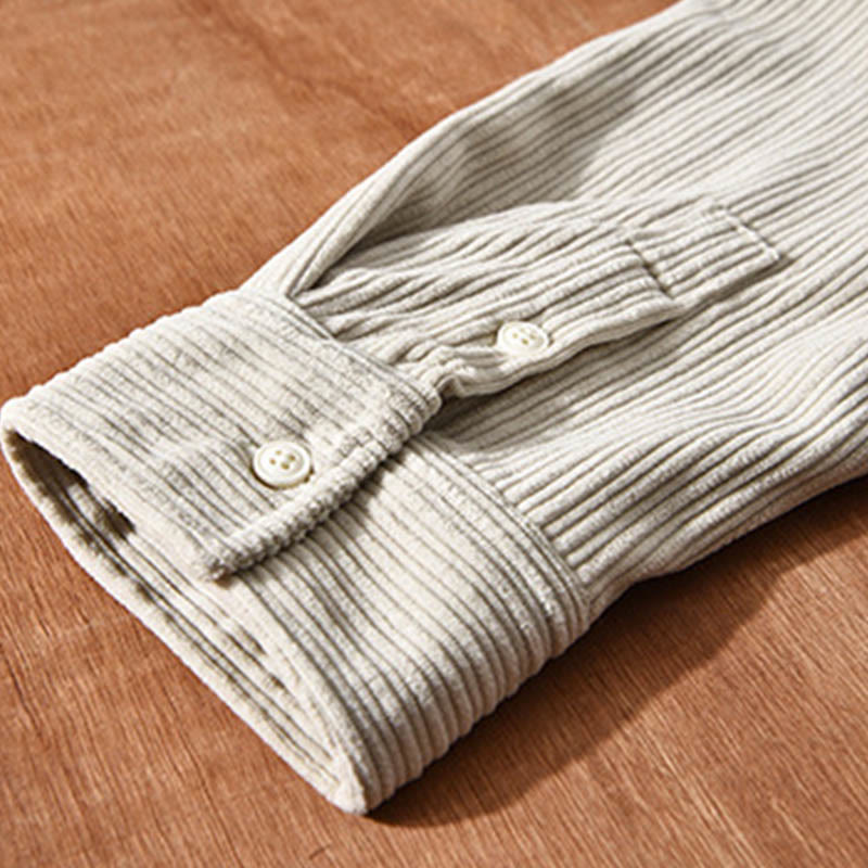 Chemise confortable en velours côtelé à manches longues et col rabattu avec poche pour homme Buddha Stones - image 7