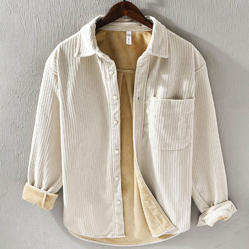Chemise confortable en velours côtelé à manches longues et col rabattu avec poche pour homme Buddha Stones - Beige - US/UK/AU42，EU52 (3XL) - image 0