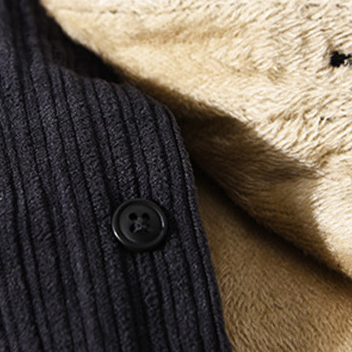 Chemise confortable en velours côtelé à manches longues et col rabattu avec poche pour homme Buddha Stones