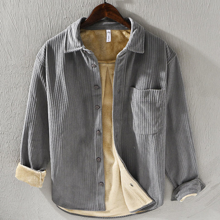 Chemise confortable en velours côtelé à manches longues et col rabattu avec poche pour homme Buddha Stones